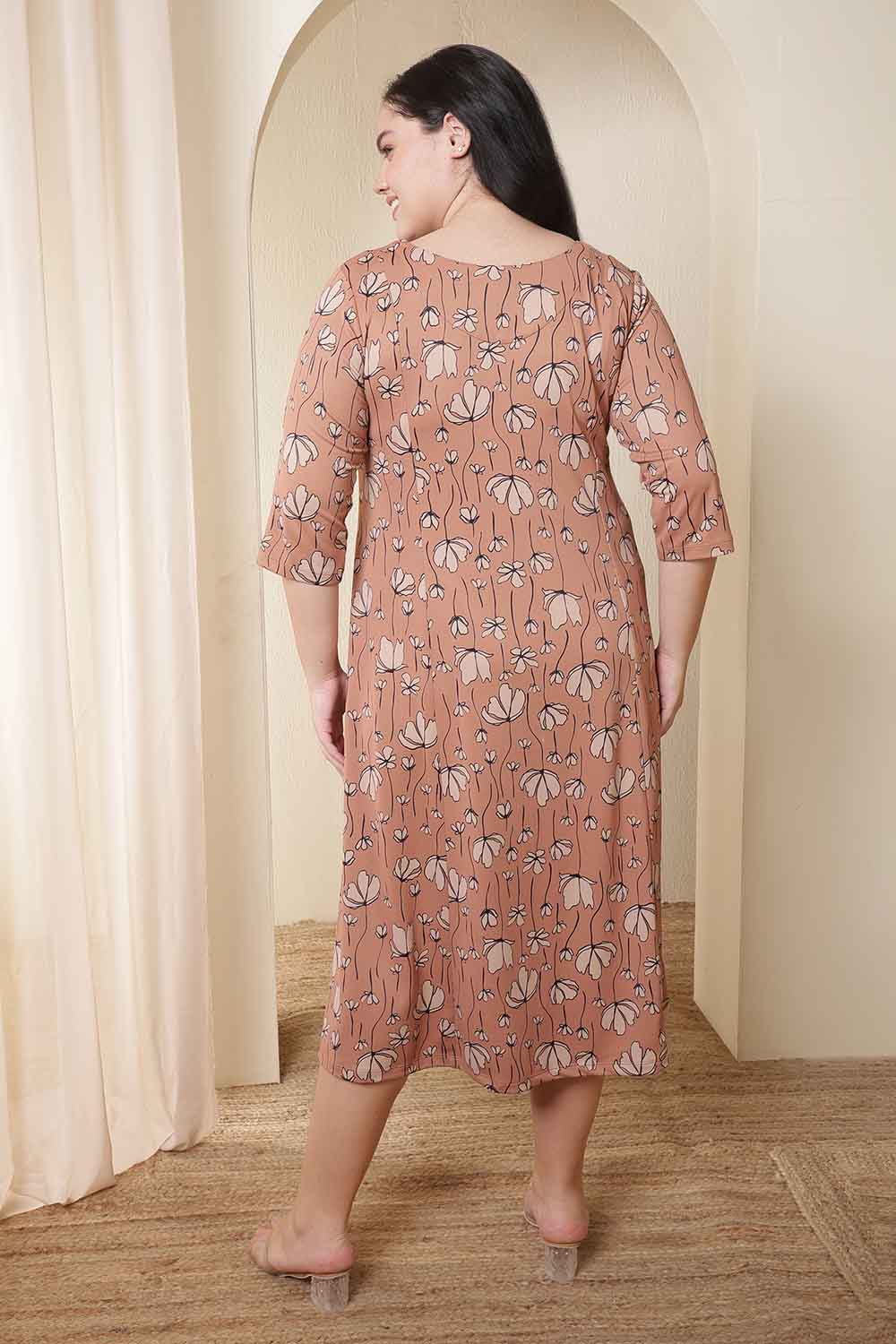 Plus Size Dusty Pink Floral Print A-Line Dress