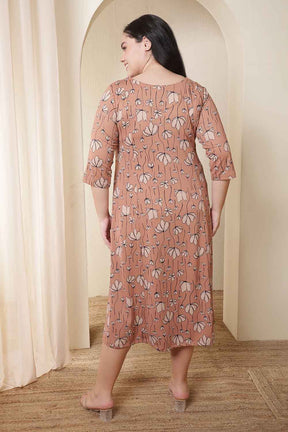 Plus Size Dusty Pink Floral Print A-Line Dress