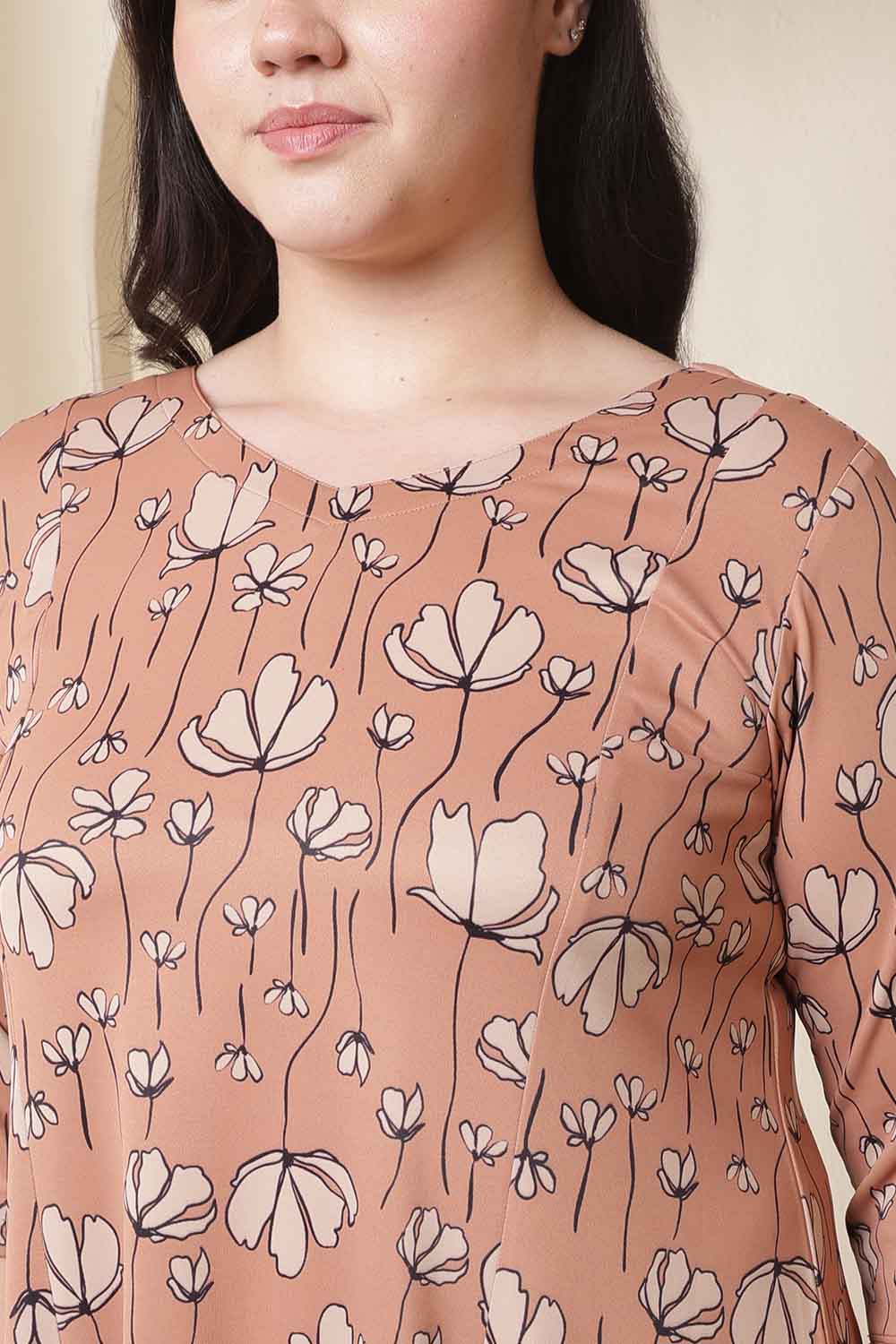 Plus Size Dusty Pink Floral Print A-Line Dress