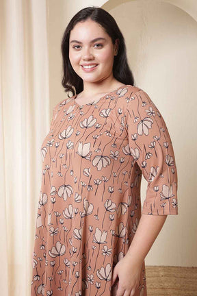 Plus Size Dusty Pink Floral Print A-Line Dress