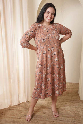 Plus Size Dusty Pink Floral Print A-Line Dress