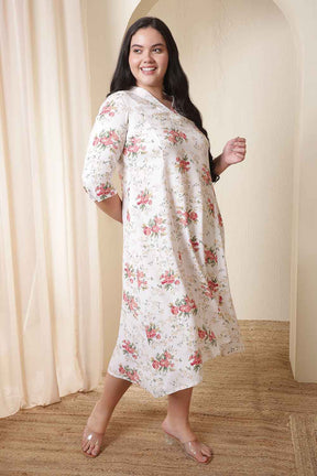 Plus Size White Floral Print Midi Dress
