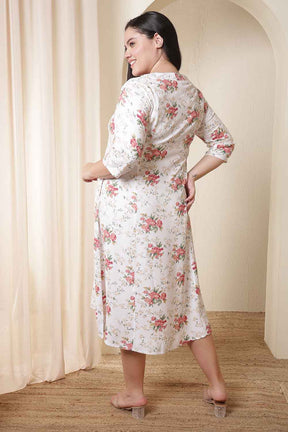 Plus Size White Floral Print Midi Dress