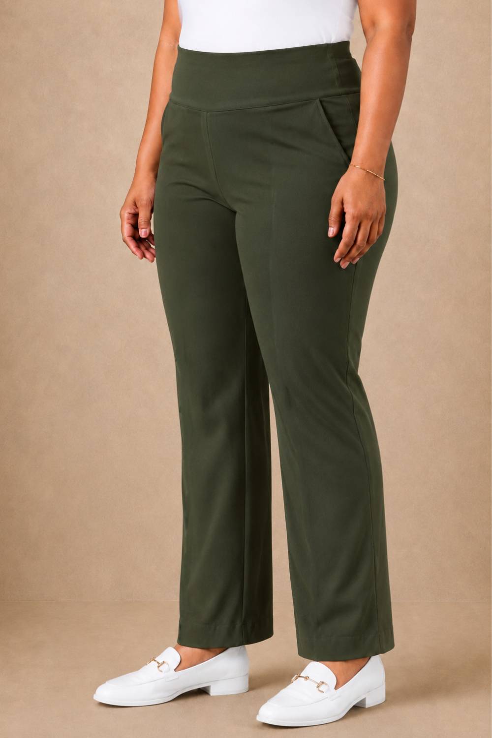 Olive Tummy Shaping Wide Straight Pants