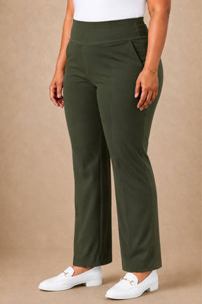 Olive Tummy Shaping Wide Straight Pants