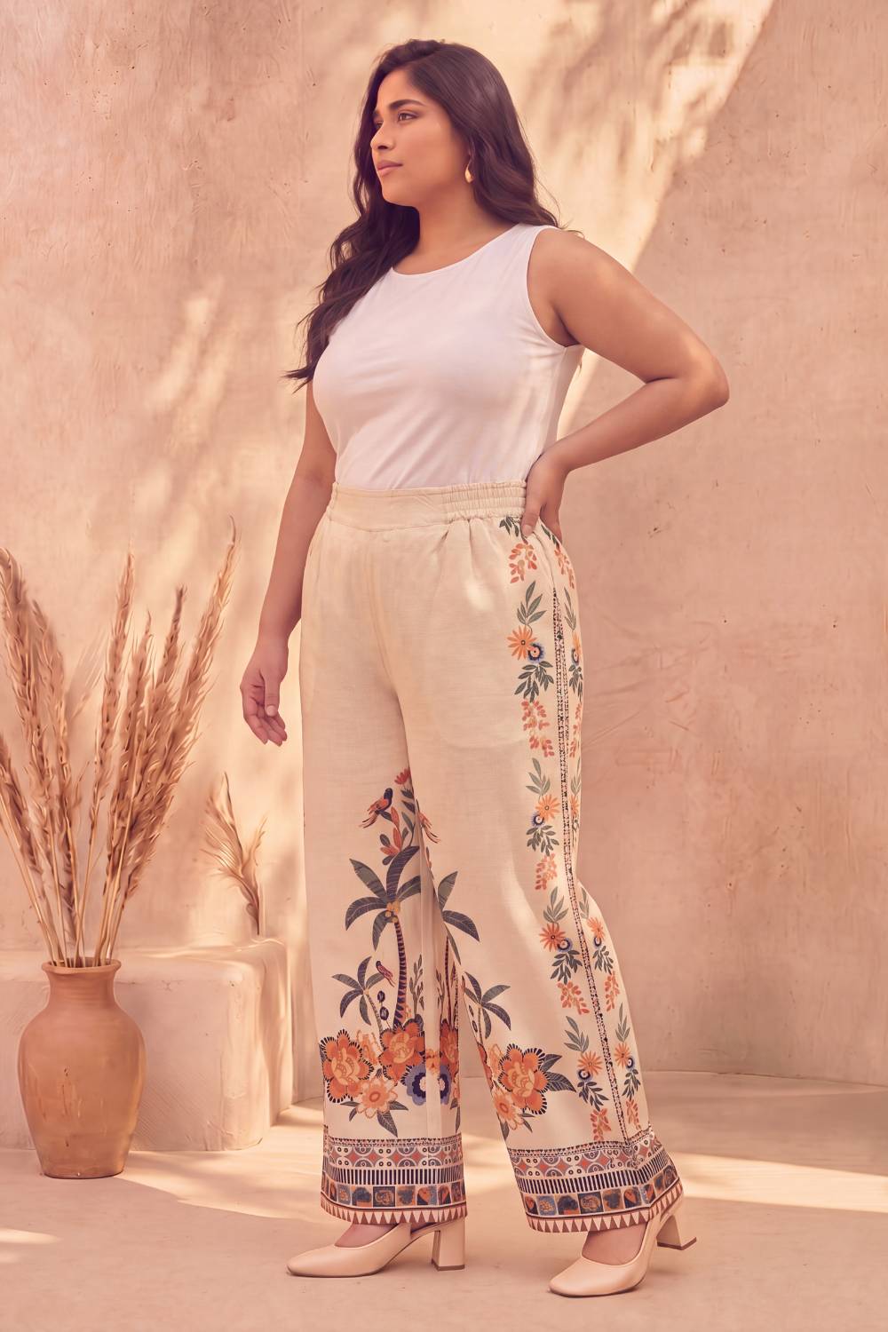 Plus Size Boho Floral Panel Print Cotton Coord Set