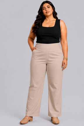 Cream Tummy Shaping Wide Straight Pants