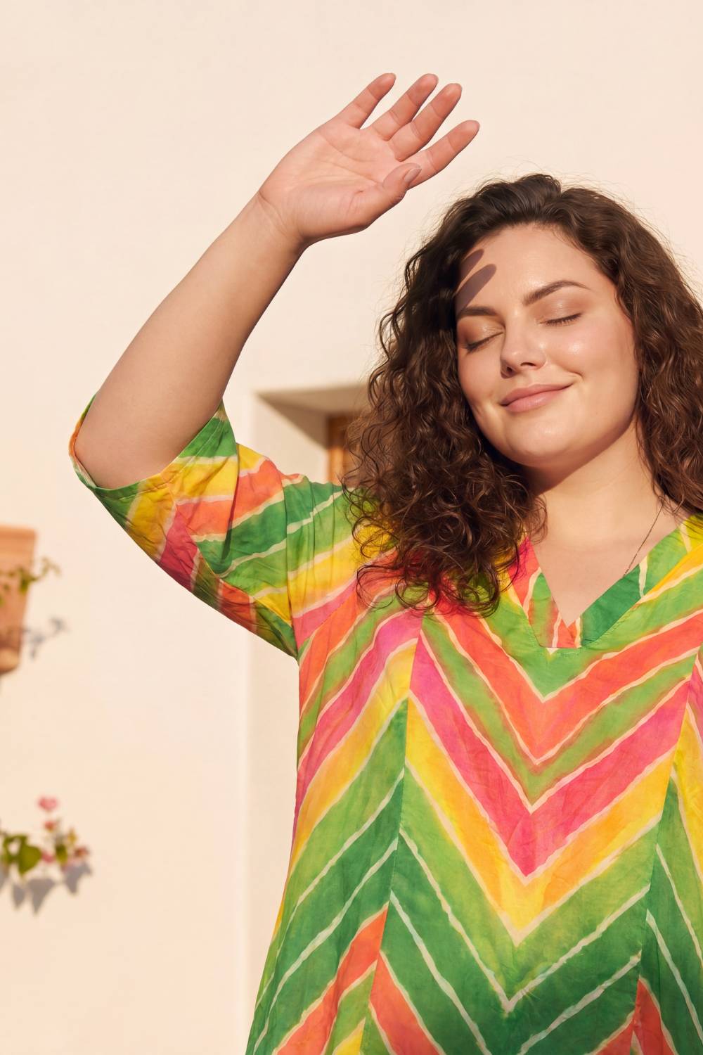 Comfortable Multicolor Chevron Plus Size Midi Dress