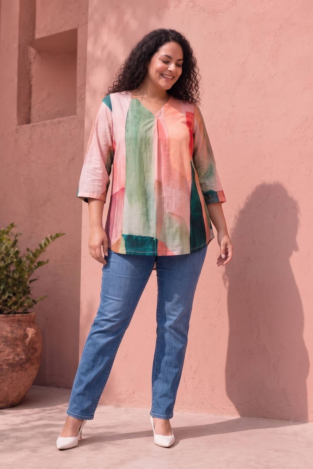 Plus Size Multicolor Abstract Print Top