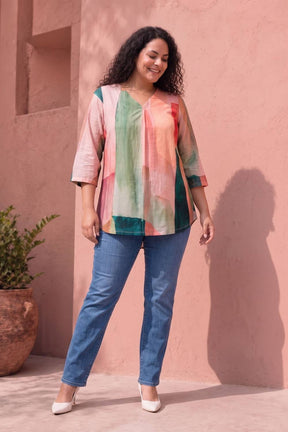 Plus Size Multicolor Abstract Print Top