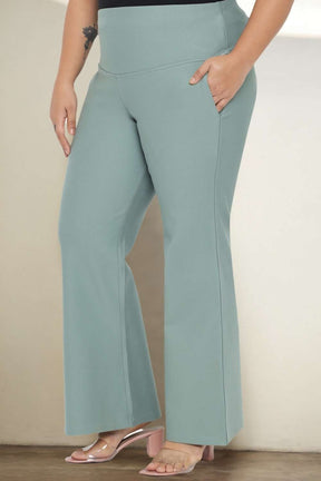 Plus Size Mint Green Tummy Shaper Flare Pants