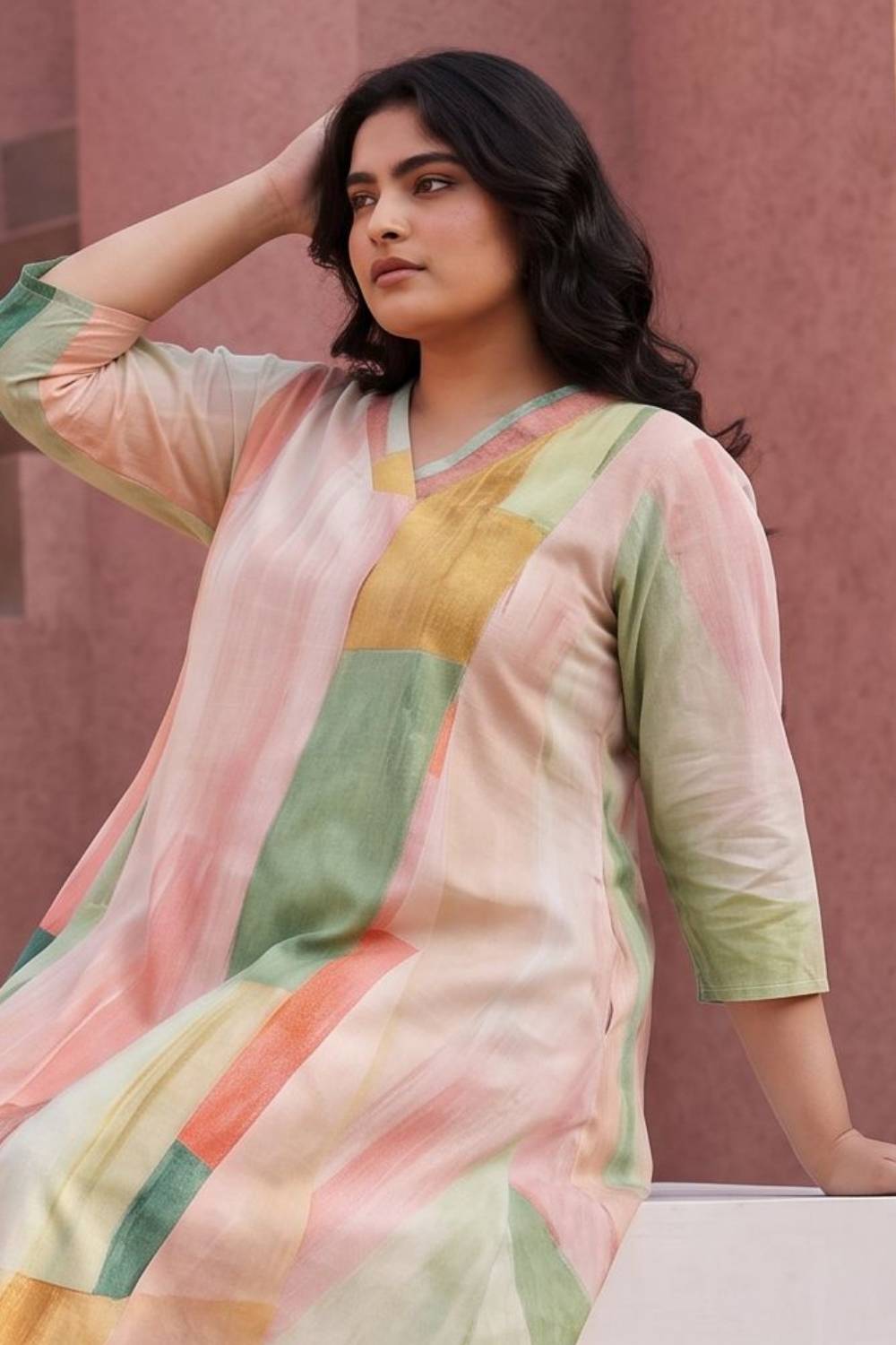 Plus Size Plus Size Multicolor Abstract Printed A-Line Midi Dress
