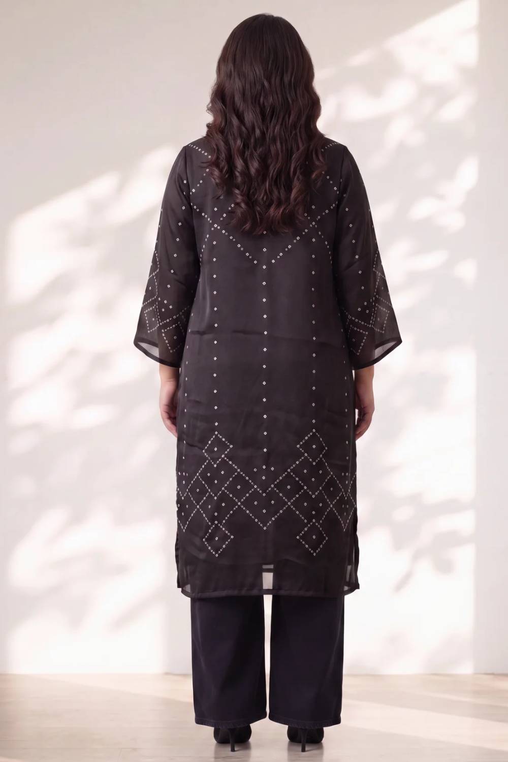 Plus Size Black Bandhej Print Satin Georgette Kurta