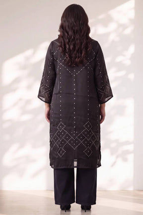 Plus Size Black Bandhej Print Satin Georgette Kurta