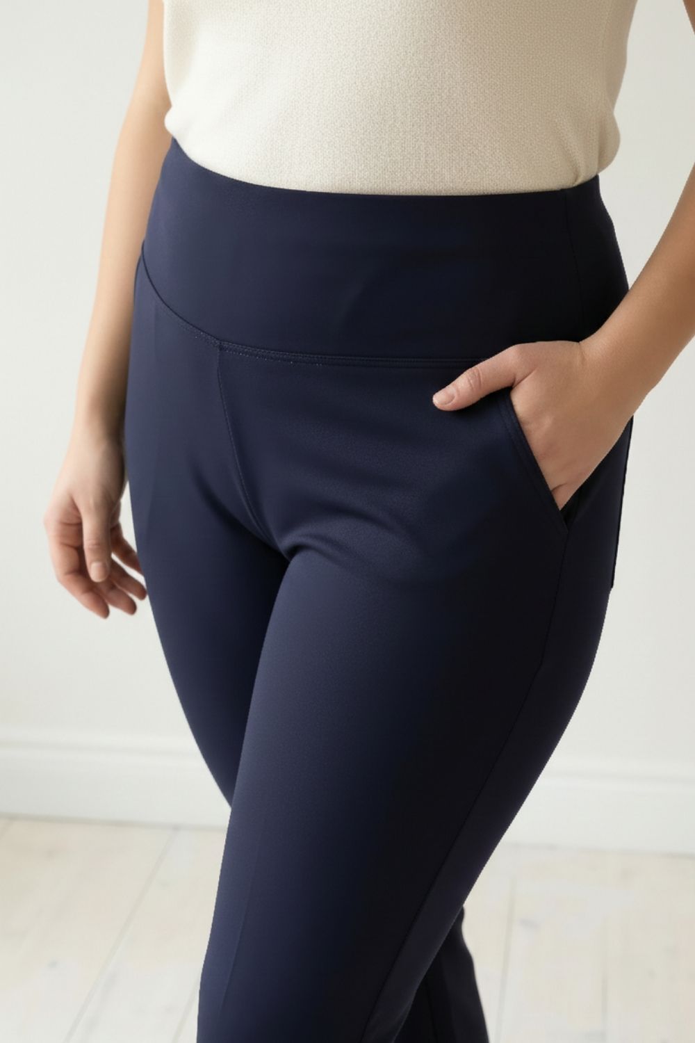 Plus Size Navy Tummy Shaper Flare Pants