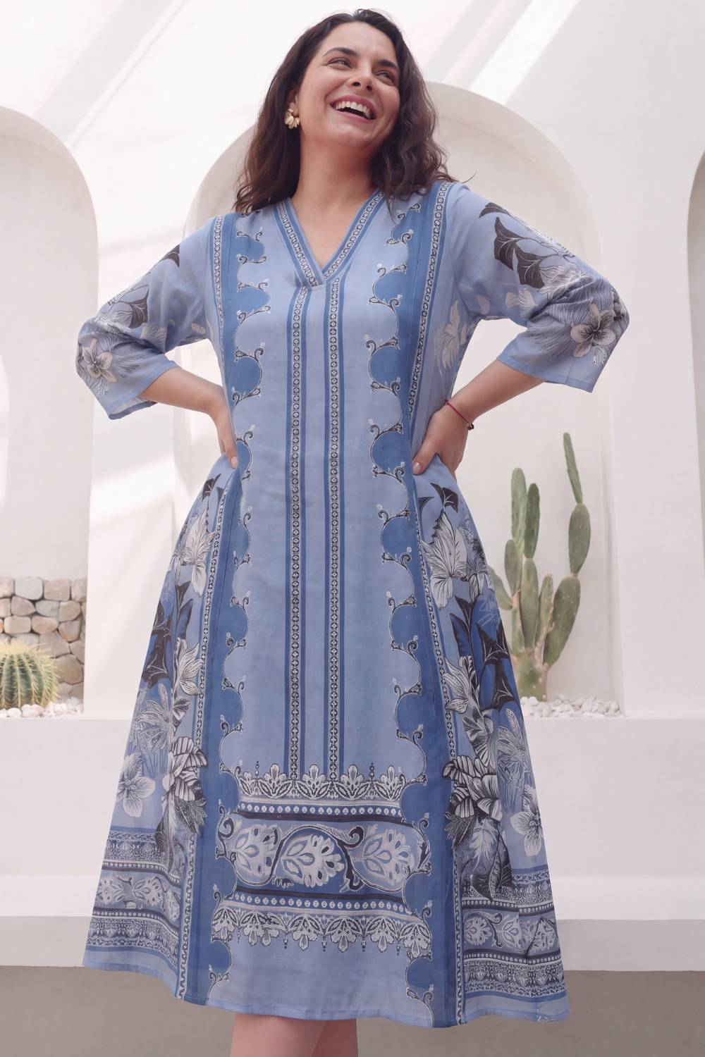 Blue Mirage Floral Plus Size Midi Dress