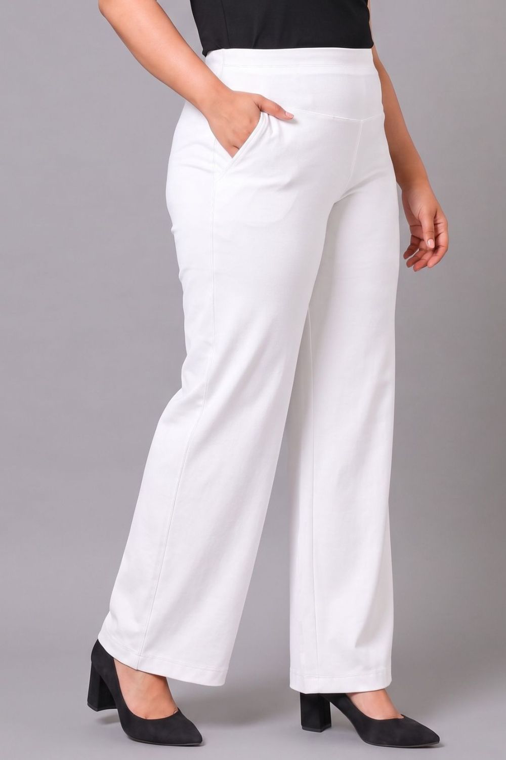 White Tummy Shaping Wide Straight Pants
