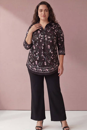 Black Floral Luxe Centre Pleat Top