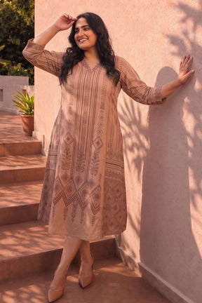 Plus Size Ethnic Printed A-Line Midi Dress