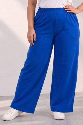 Plus Size SoftEase V Neck Blue Cotton Kurta Coord Set