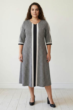 Plus Size Black Geometric Print A line Dress