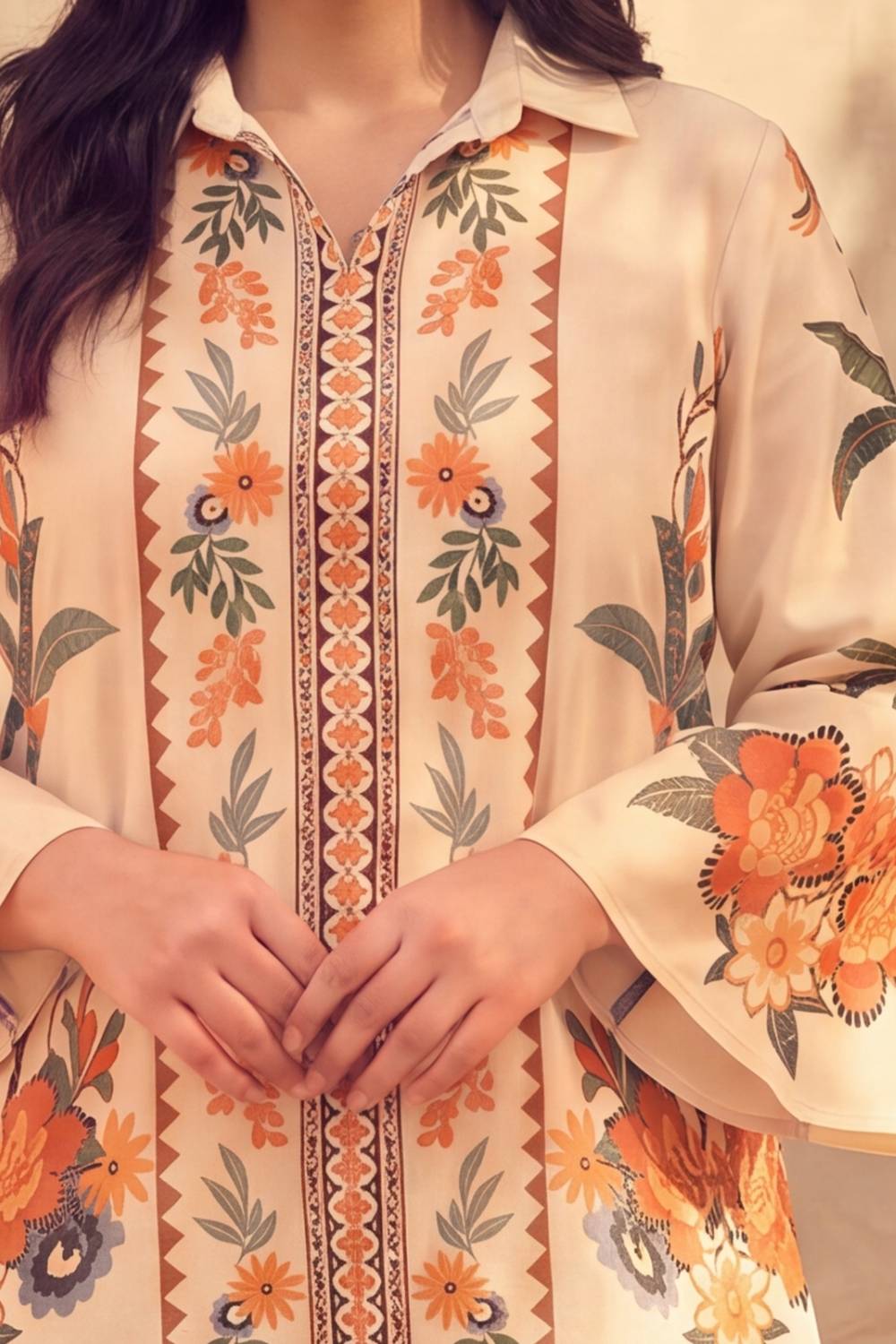 Plus Size Boho Floral Panel Print Cotton Top