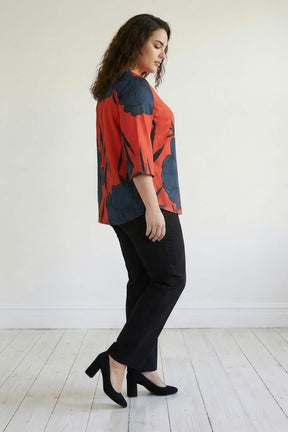 Red Teal Print Plus Size Top