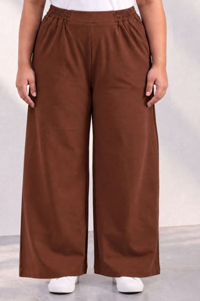 Plus Size SoftEase V Neck Brown Cotton Kurta Coord Set