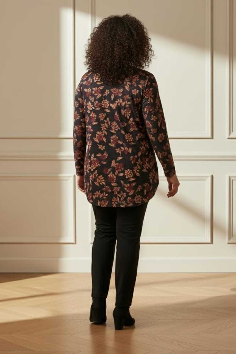 Plus Size Black Blossom V Neck  SnugWeave™ Winter Top