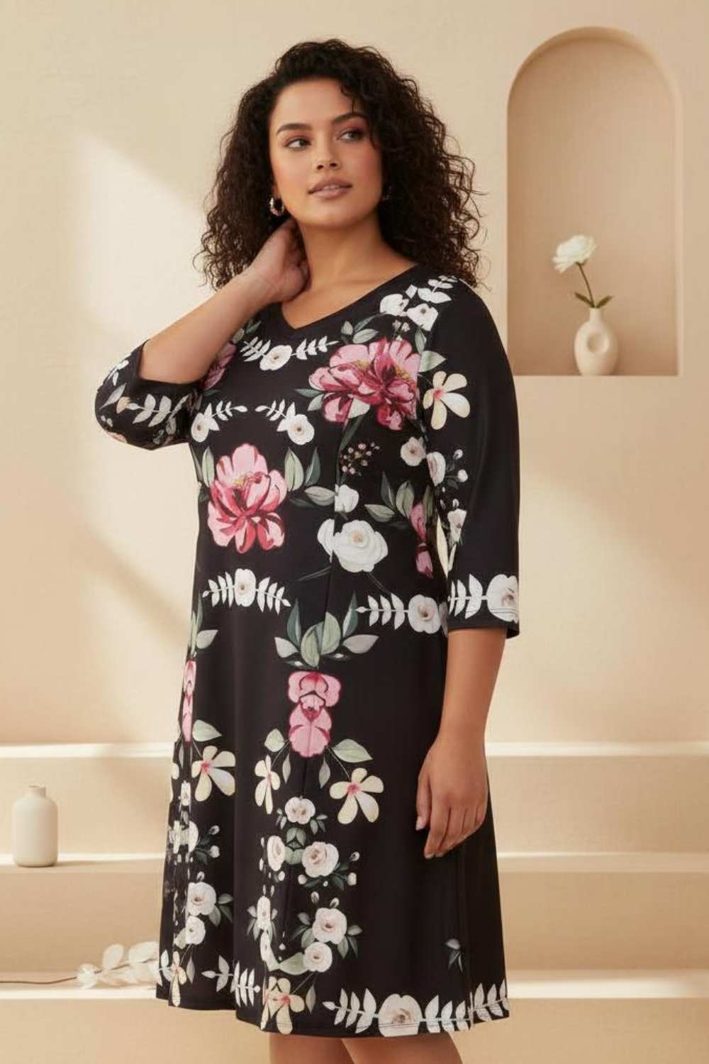 Comfortable Black Bright Floral Printed Dress