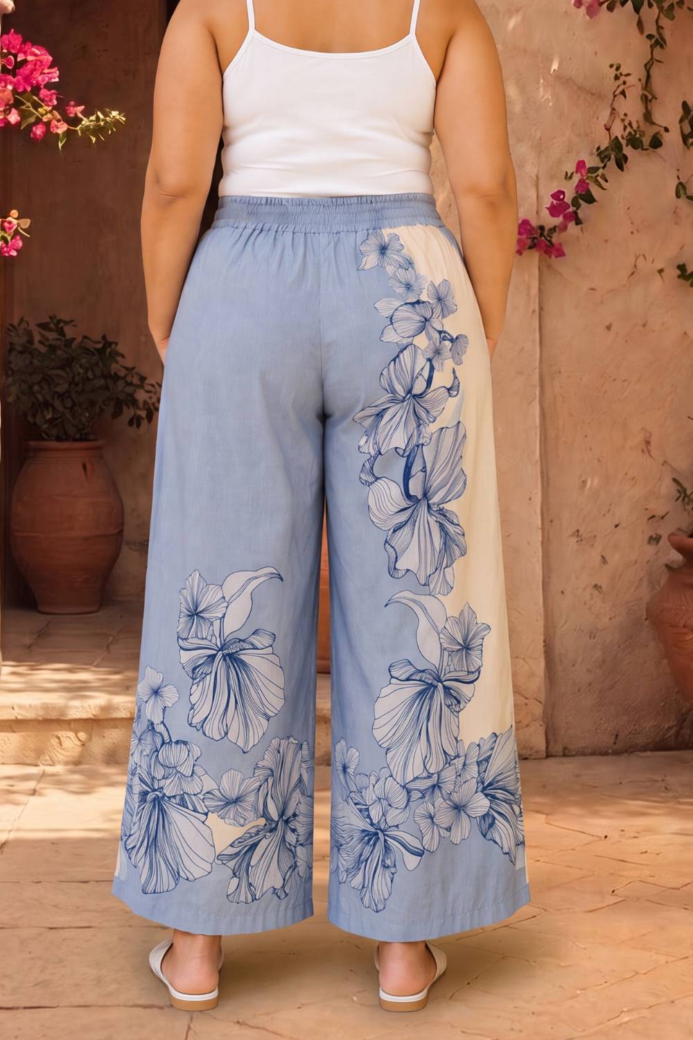 Plus Size Blue Floral Print Cotton Coord Set