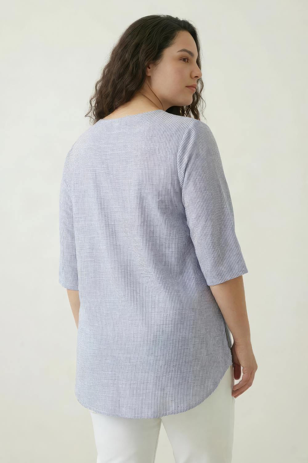 Plus Size Blue Chambray Pinstripe V-Neck Top