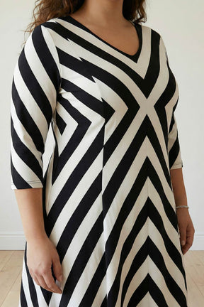 Plus Size Black White Monochromatic A line Dress