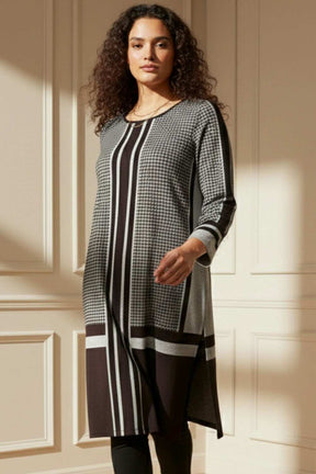 Plus Size Black Beige Stripe SnugWeave™ Winter Kurta