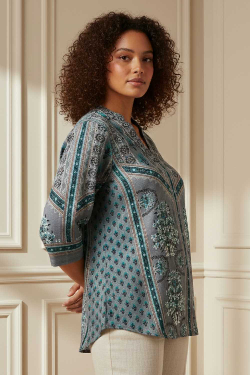 Comfortable Plus Size Blue Grey SnugWeave™ Winter Top