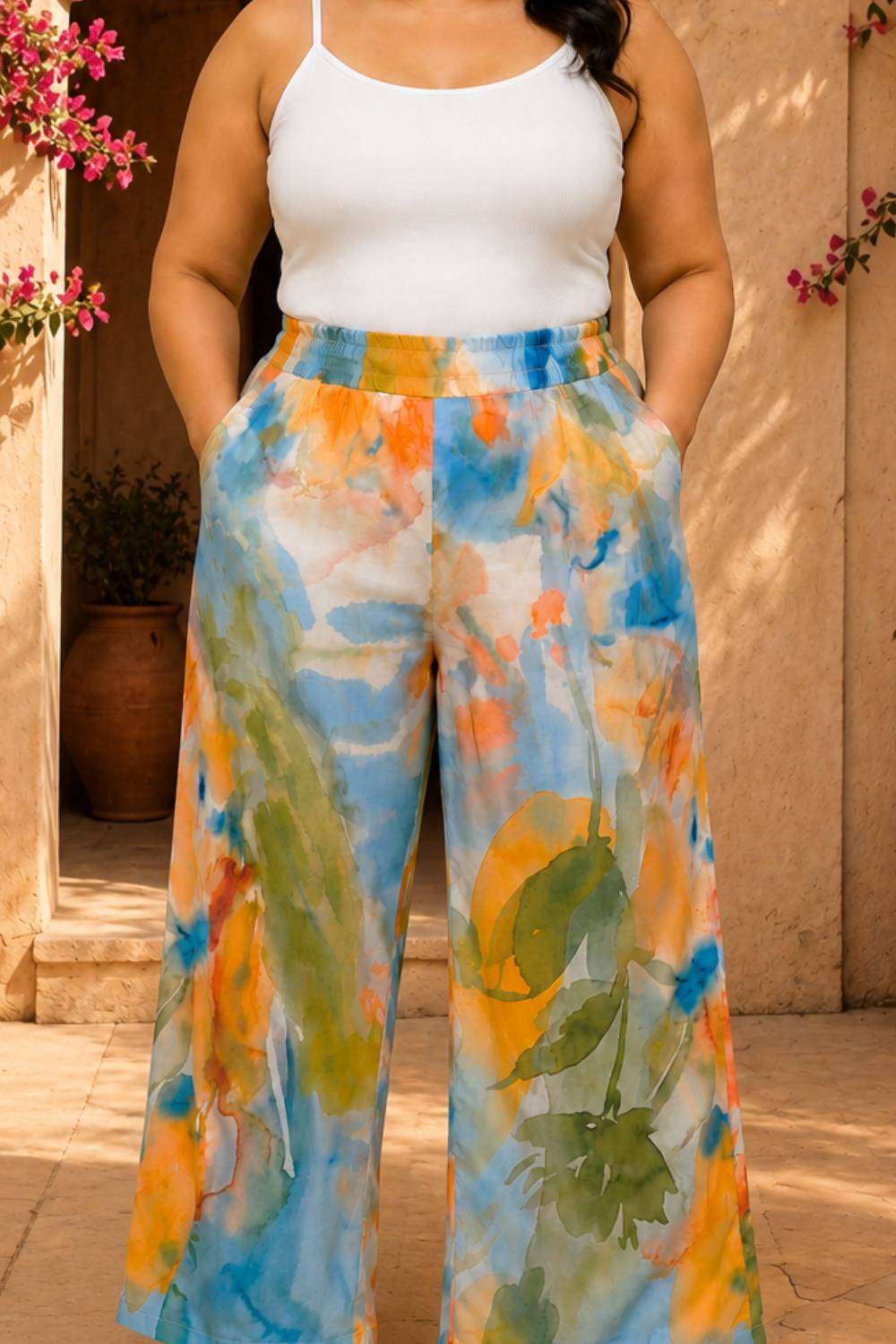Plus Size Pastel Abstract Printed Cotton Coord Set