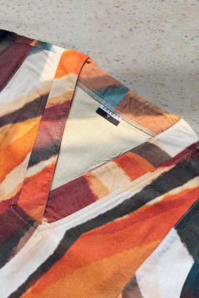 Plus Size Bold Multicolor Abstract Stripe Print Cotton Midi Dress