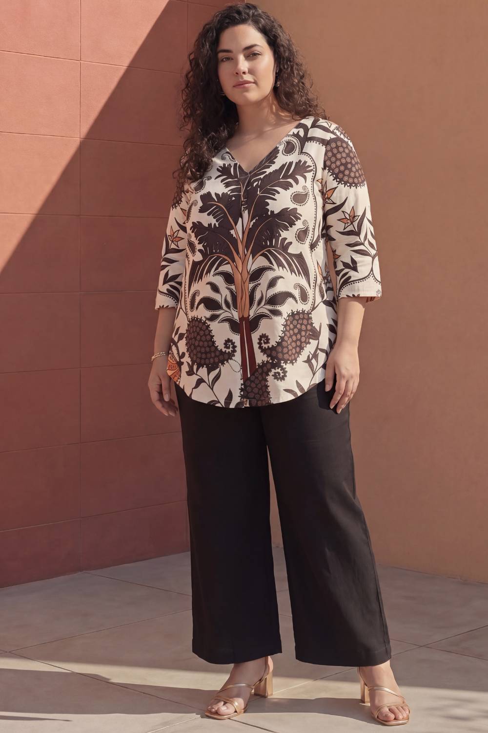 Plus Size Off White Placement Printed Centre Pleat Top