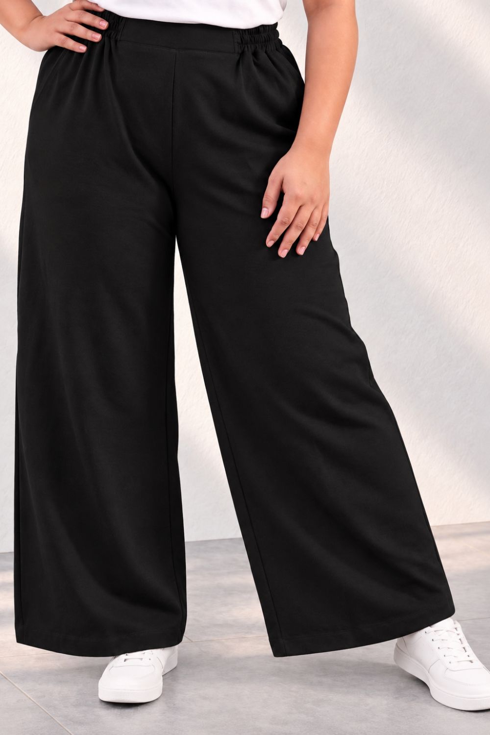 Plus Size SoftEase V Neck Black Cotton Coord Set