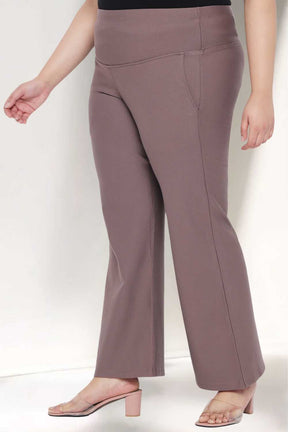 Plus Size Brownish Grey Tummy Shaper Flare Pants