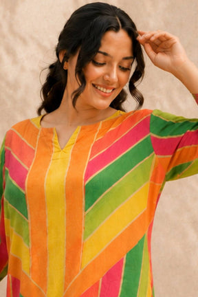 Plus Size Multicolor Abstract Print Cotton Kurta