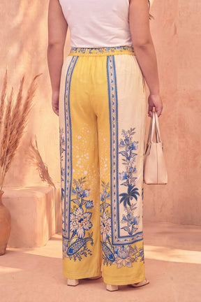 Plus Size Yellow Floral Printed Cotton Coord Set