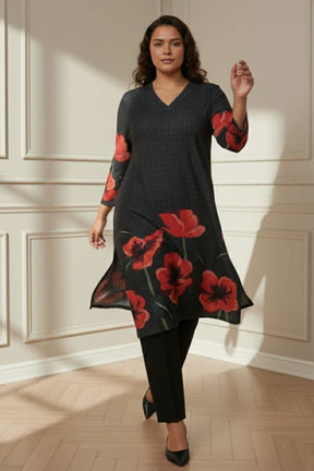 Plus Size Black Floral Borders SnugWeave™ Winter Kurta