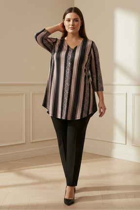 Plus Size Black Beige Stripe SnugWeave™ Winter Top