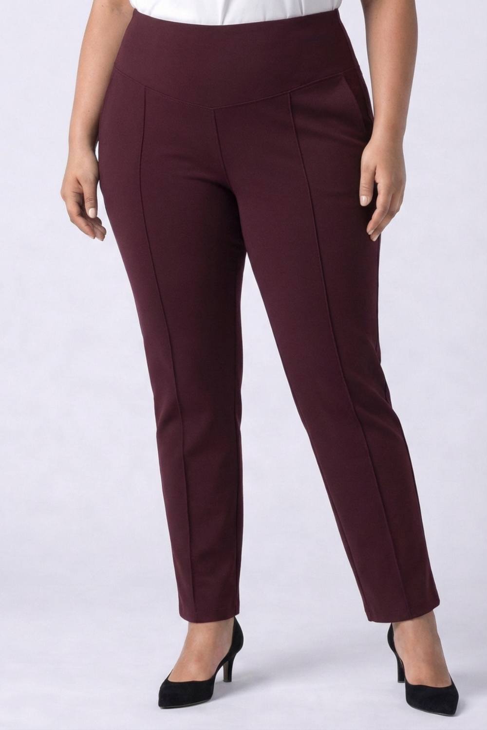 Plus Size Wine Tummy Shaper Straight Fit Pants