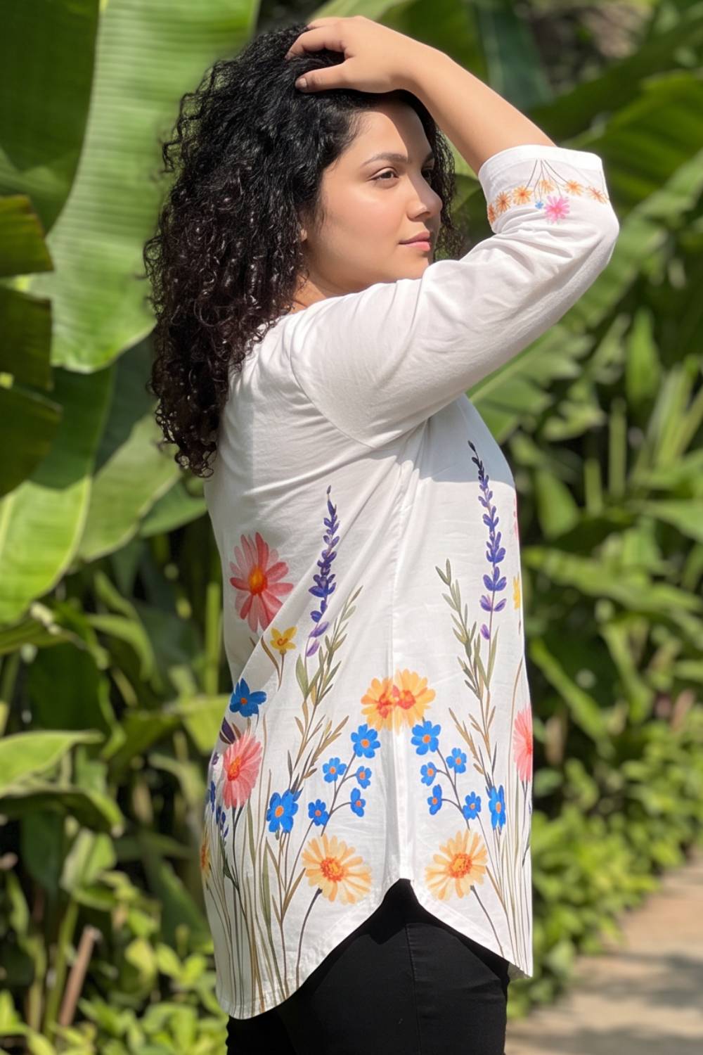 Plus Size White Floral Print Top