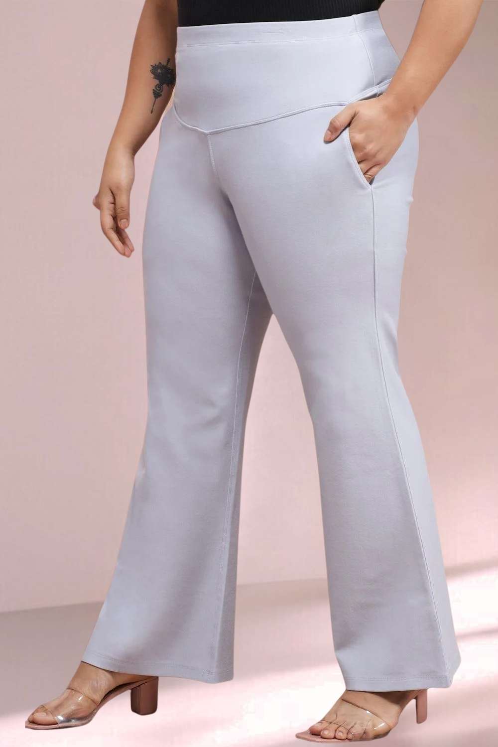 Plus Size Ice Blue Tummy Shaper Flare Pants