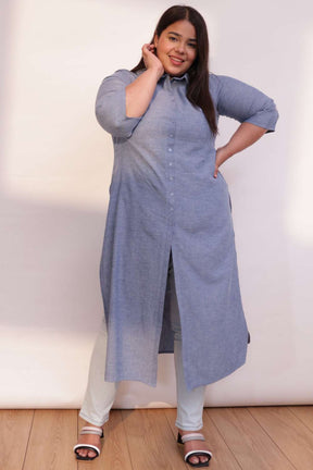 Yale Blue Cotton Kurta Shrug