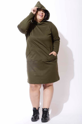 Plus Size Olive Sweatshirt Hoodie Winter Dress