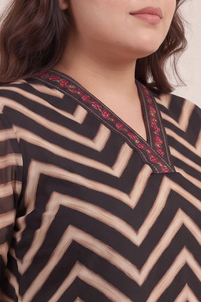 Plus Size Black Rose Chevron Print Kurta Satin Georgette Kurta